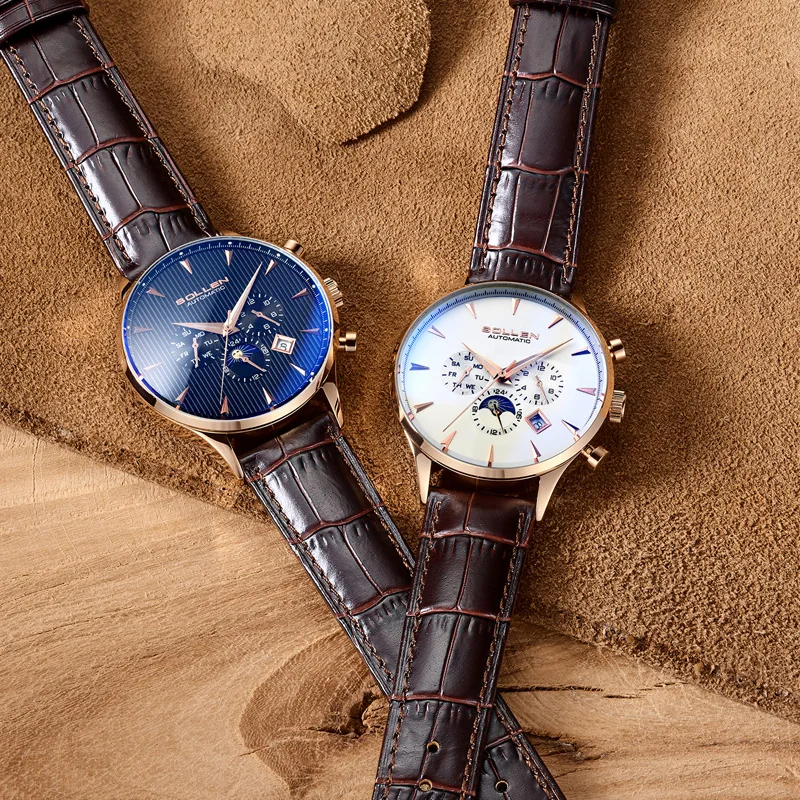 Модные спортивные мужские механические часы водонепроницаемые из кожи