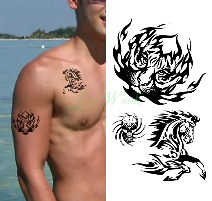 Водонепроницаемая Временная тату-Наклейка на тело тигр тату Тотем пламя лошадь