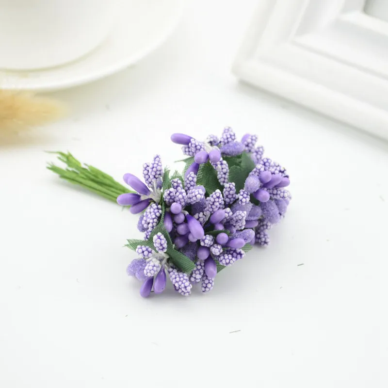 purple 12 шт шелк тутового шелкопряда вечерние ягоды тычинки лист дешевые искусственные цветы для украшения DIY головной венок корсаж искусственный цветок для свадьбы коробка - Цвет: purple
