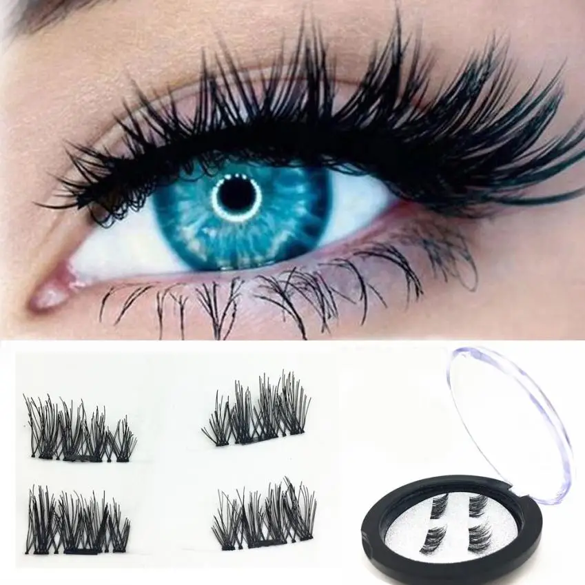1 Pair 4Pcs Double Magnetic Eye Lashes Makeup False Long think 3D magnetic false eyelashes Extension Tools Lahse C530 | Красота и