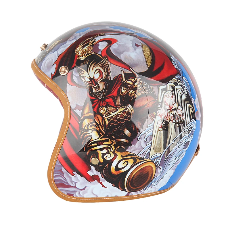 

Мотоциклетный шлем с открытым лицом, винтажный шлем из синтетической кожи в стиле ретро, для скутера, круизера, чоппера, в горошек