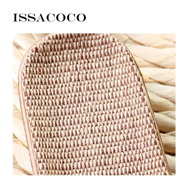 ISSACOCO 2020 Women's Linen Flip Flops Slippers Women Flat Indoor Hemp Non-slip Flax Beach Flop | Обувь