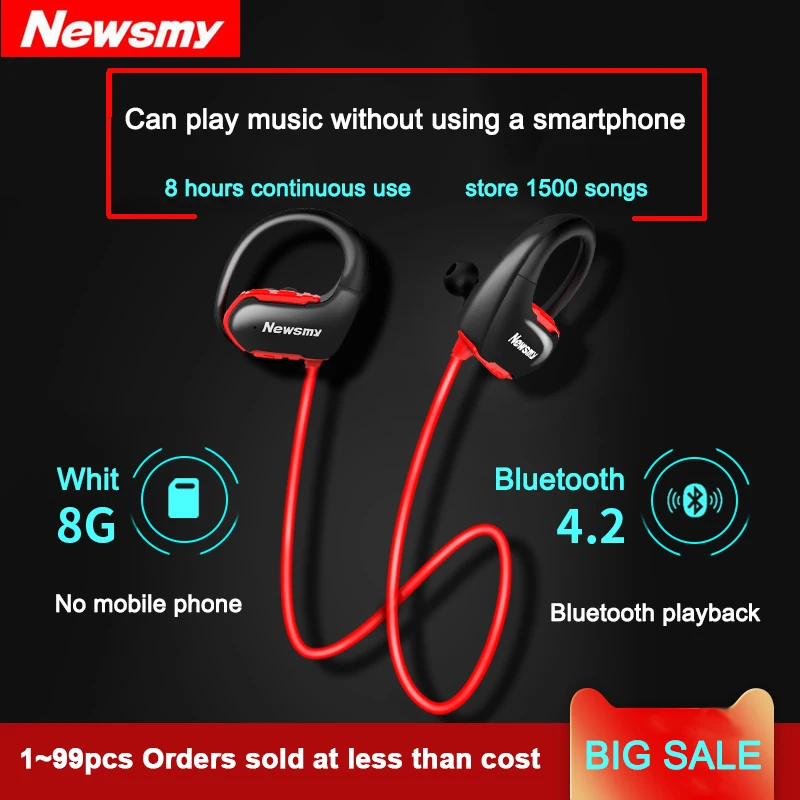 2018 Real Earphone Newsmy Q12 Original Bluetooth Earphones Wireless Headset with Sd Card Slot for sports headphone xiaomi | Электроника