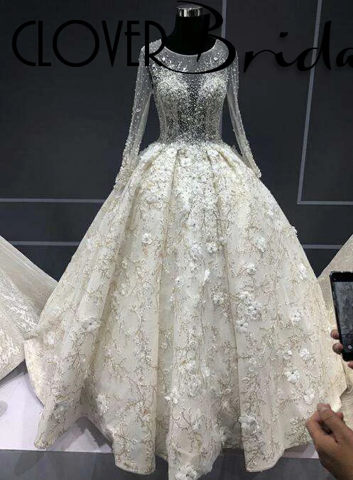 CloverBridal дорогой достойные Иллюзия слоновой кости с длинными рукавами Длина до