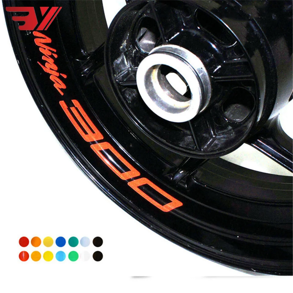 

BYSPRINT 8 X CUSTOM INNER RIM DECALS WHEEL Reflective STICKERS STRIPES FIT KAWASAKI NINJA 300