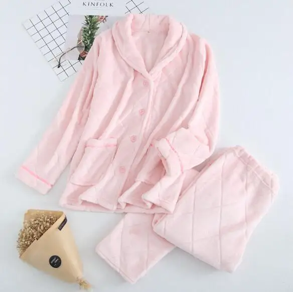 pink Fdfklak яркие зимние пижамы Женские Фланелевые теплые пижамные комплекты толстые осенние пижамы Домашняя одежда коралловый флисовый Пижамный костюм - Цвет: pink