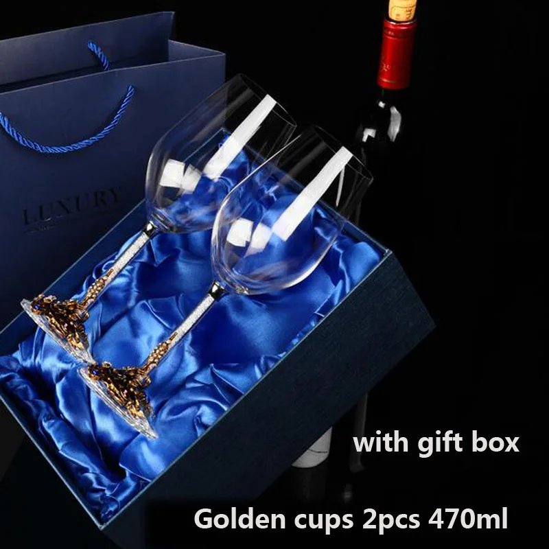 2pcs and gift box Бессвинцовый хрустальный бокал для вина Кубок для шампанского бокалы чашки прозрачное стекло питьевые домашние рюмки Бар Отель посуда для напитков - Цвет: 2pcs and gift box