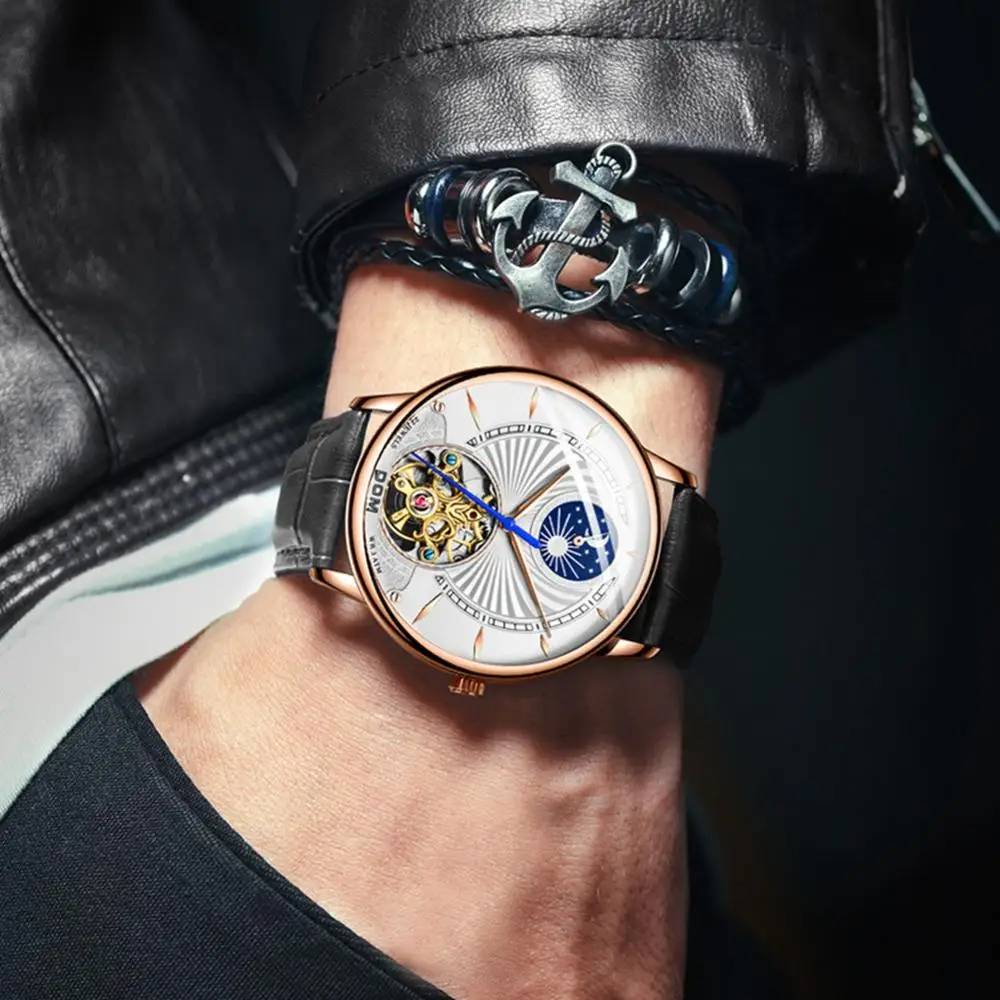 DOM Топ бренд 2019 новые спортивные деловые мужские часы из натуральной кожи