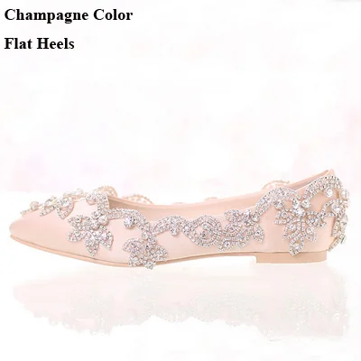 Champagne Color Шампанское Атласная Люкс Свадебное Платье Обувь Плоский Каблук Острым Носом Формальные Платье ShoesLady Пром Танцы Обувь Горный Хрусталь - Цвет: Champagne Color