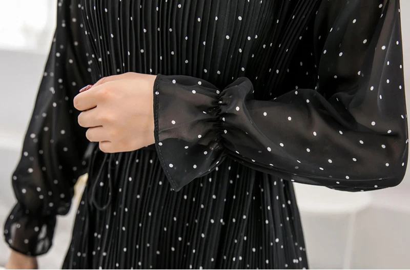 Элегантное Плиссированное шифоновое платье в горошек с эластичной талией