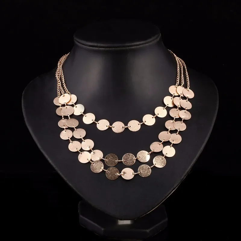 Collier Femme, золотые богемные Короткие колье, ожерелье s для женщин, сплав, 3 слоя, цепочка, ожерелье, воротник, матовое ювелирное изделие, массивное ожерелье