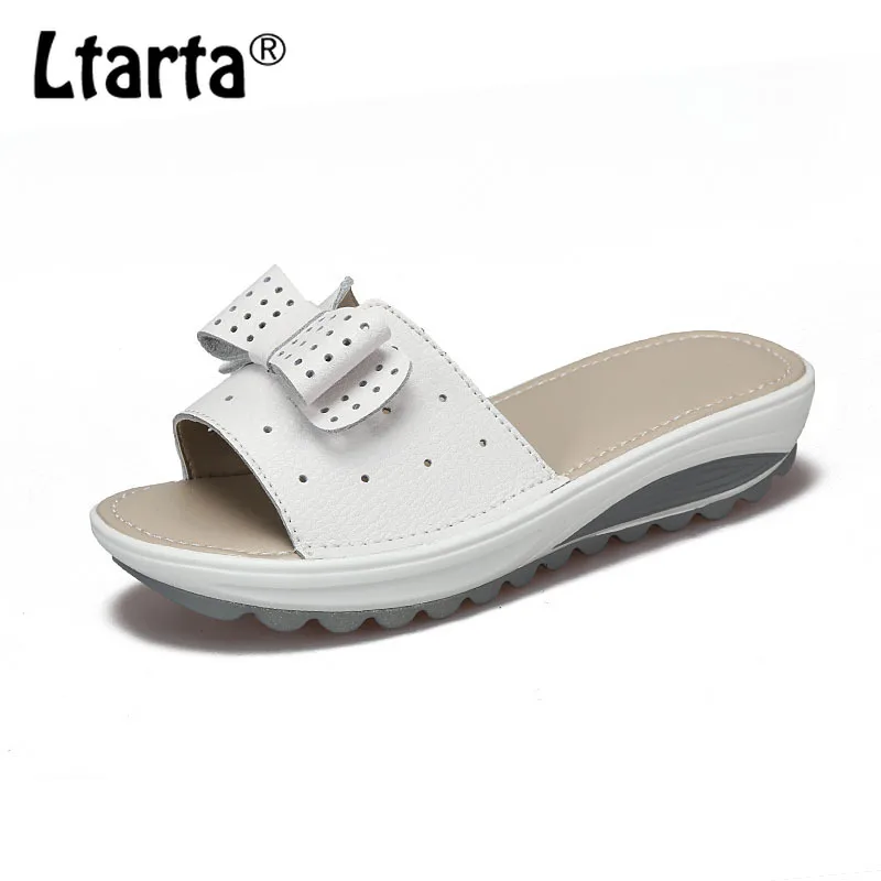 COWCOM летние дышащие повседневные женские сандалии кожаные на танкетке и крутые