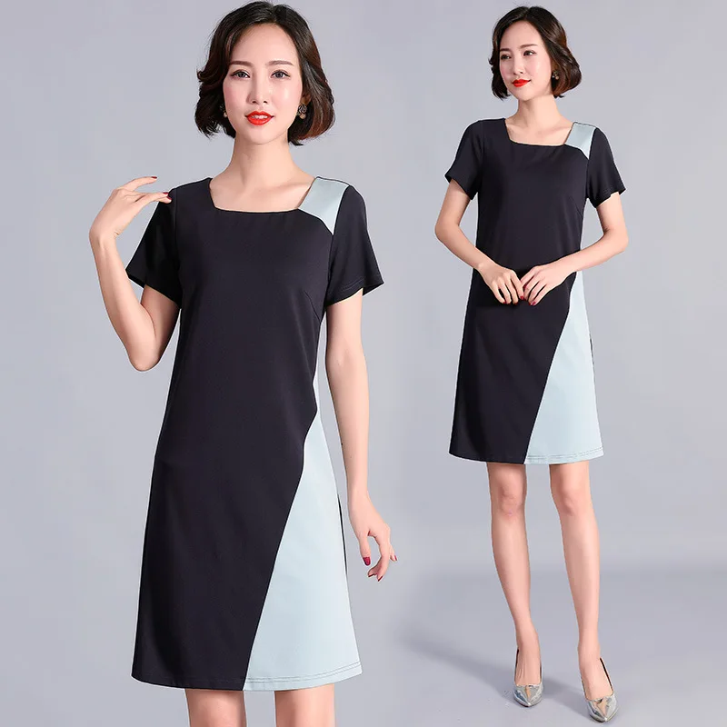 Женское офисное платье модное А-силуэта контрастных цветов лето 2019 | Женская