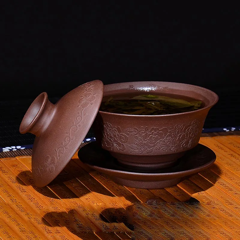 

140cc Yixing Purple Clay Gaiwan Handmade Natural Raw Ore Zisha Vintage Teaware Home Tea Ceremony Tieguanyin Pu Er Teapot Gifts