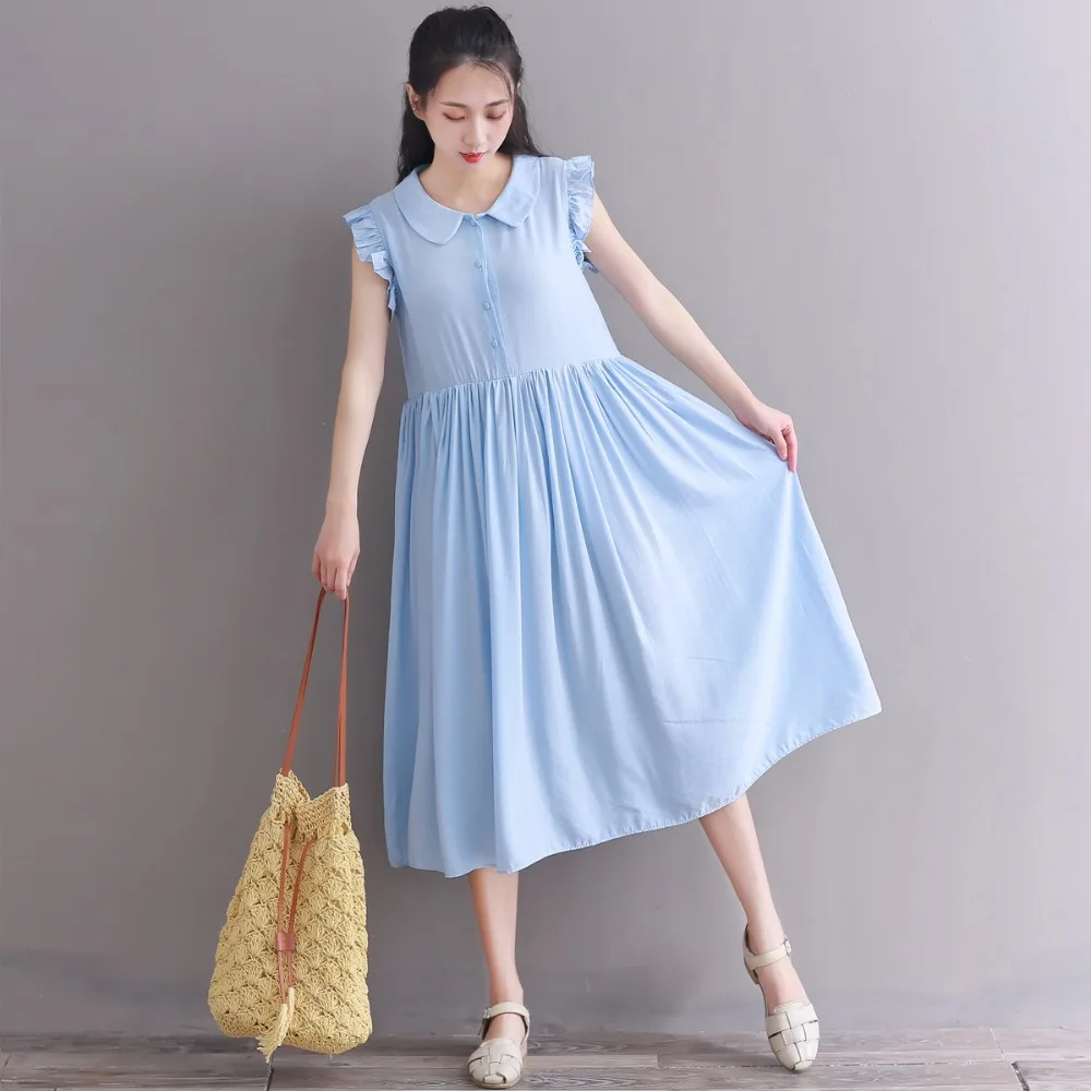 Vestidos Verano 2019 Летняя женская повседневная одежда воротник Питер Пэн хлопковое