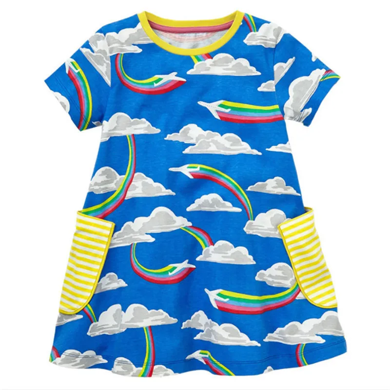 Floral dresses for 2-7T girls clothing with pockets princess summer fashion children clothes jersey cotton kids | Детская одежда и