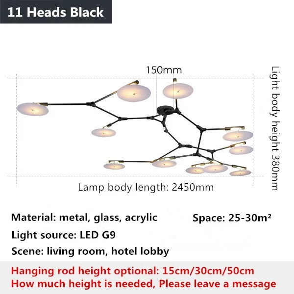 11 Heads Black Postmodern LED living room chandelier ceiling bedroom hanging light home lighting Nordic deco fixtures Gold/black suspended lamp - Цвет абажура: 11 Heads Black