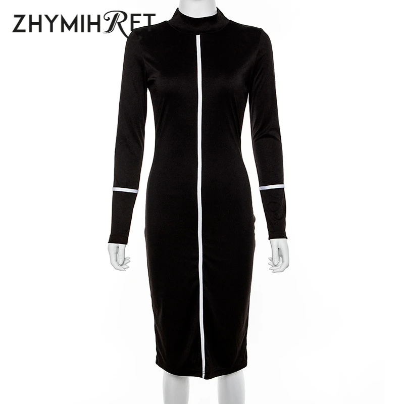 Новинка 2020 платье ZHYMIHRET со вставками и длинным рукавом женские облегающие