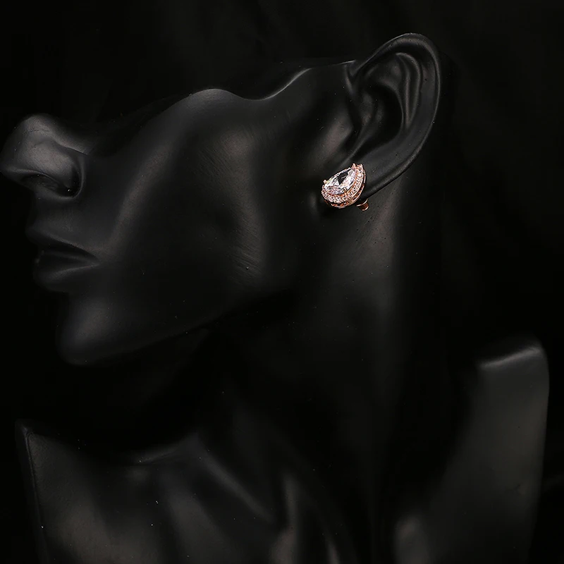 Красивые женские серьги-гвоздики с каплями воды сверкающие серьги фианитом