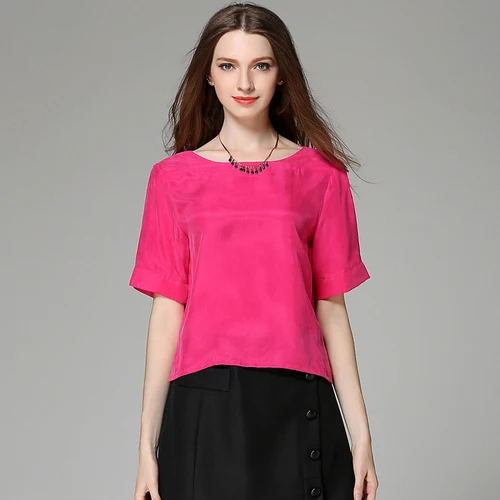 fushia Женские свободные короткие CUPRO дышащие крутые топы летние новые простые модные большие код показать обтягивающие T - Цвет: fushia