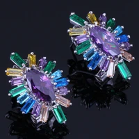 jolly marquise multigem multicolor purple cubic zirconia silver plated clip hoop huggie earrings v0894