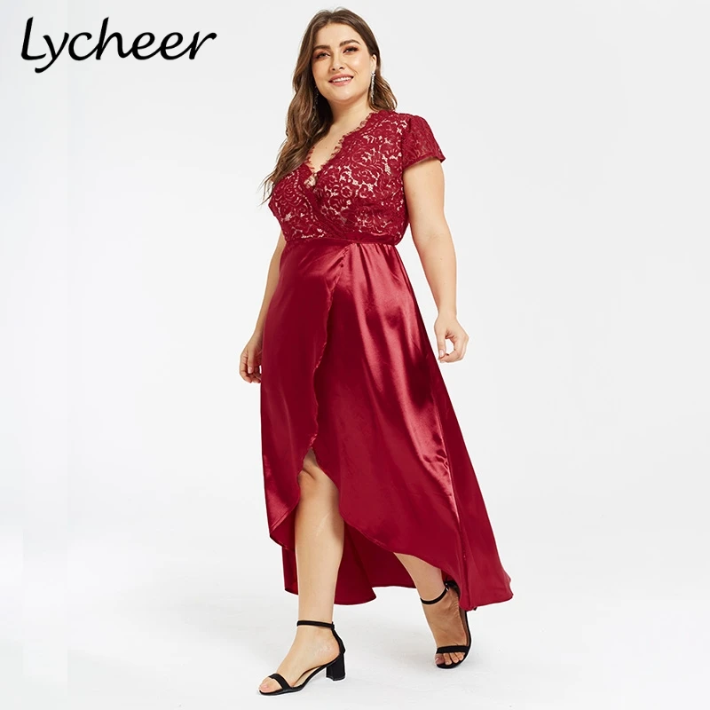 Женское платье с поясом Lycheer длинное винтажное сатиновое большого размера для