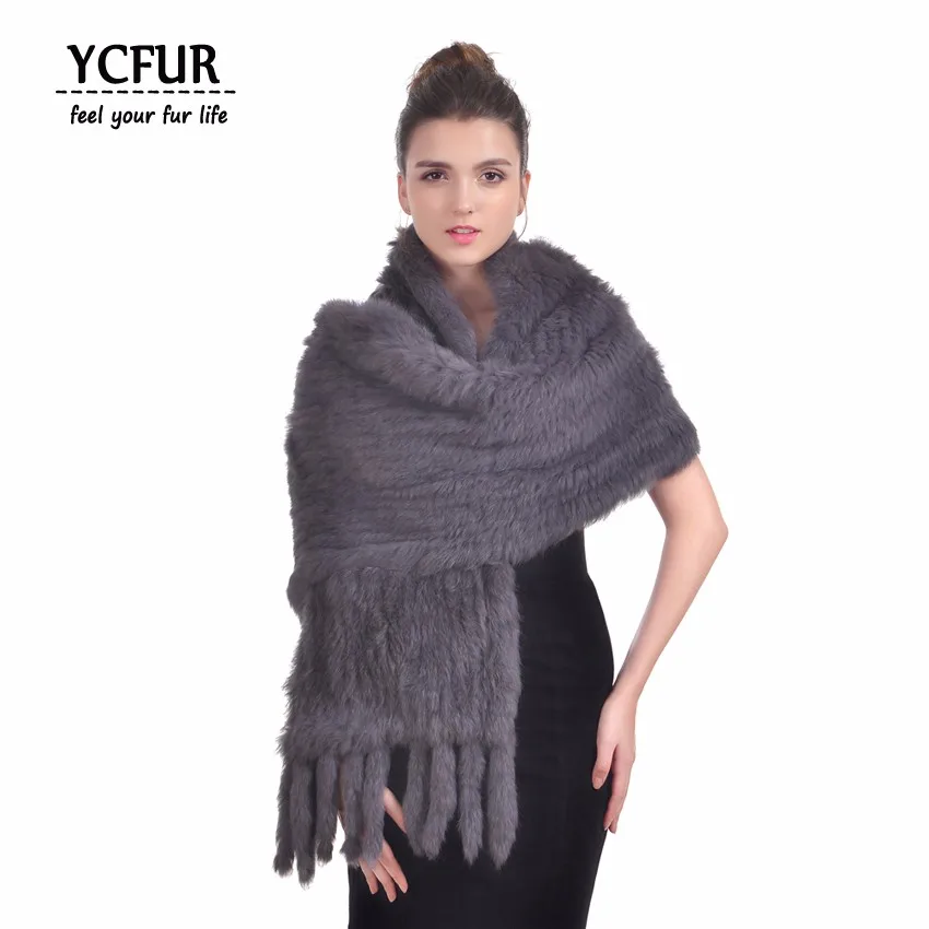 YCFUR 170 см, женские шали, шарфы, зимние, мягкие, теплые, ручная работа, вязаные, натуральный кроличий мех, шарфы, шарфы, длинный шарф с кисточками, женские