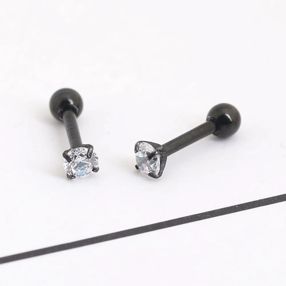 2 PC Surgical Steel Prong Set Zircon Crystal Ear Cartilage Tragus Helix Piercing Bar Top Upper Stud Earring Tunnel Plugs 16g | Украшения и
