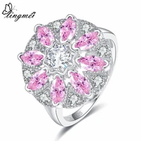 lingmei wedding round marquise cut yellow white pink cubic zircon fashion jewelry silver ring size 6 7 8 9 valentines day