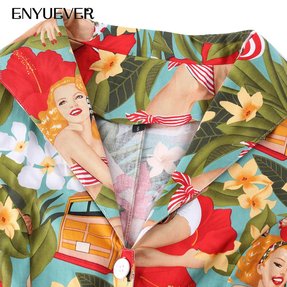 Enyuever Vestido винтажное платье большие размеры Повседневное с цветочным принтом для