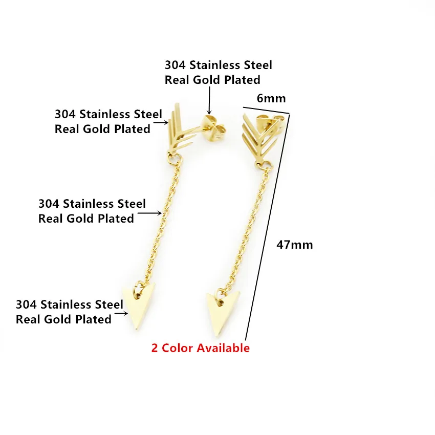 Женские серьги-стрелка из нержавеющей стали Дротика длинная цепочка висячие