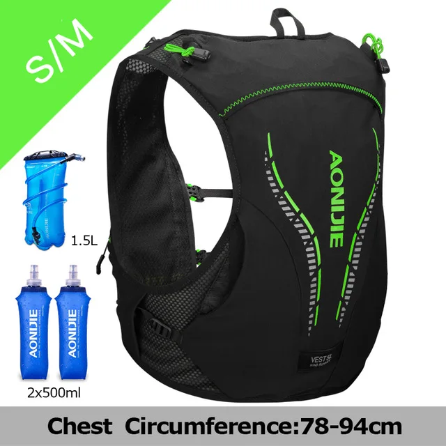 Green S-M Set AONIJIE 5L дышащий рюкзак для бега на открытом воздухе спортивный Трейл гоночный марафон Пешие прогулки Кемпинг Велоспорт сумка гидратационный жилет пакет - Цвет: Green S-M Set