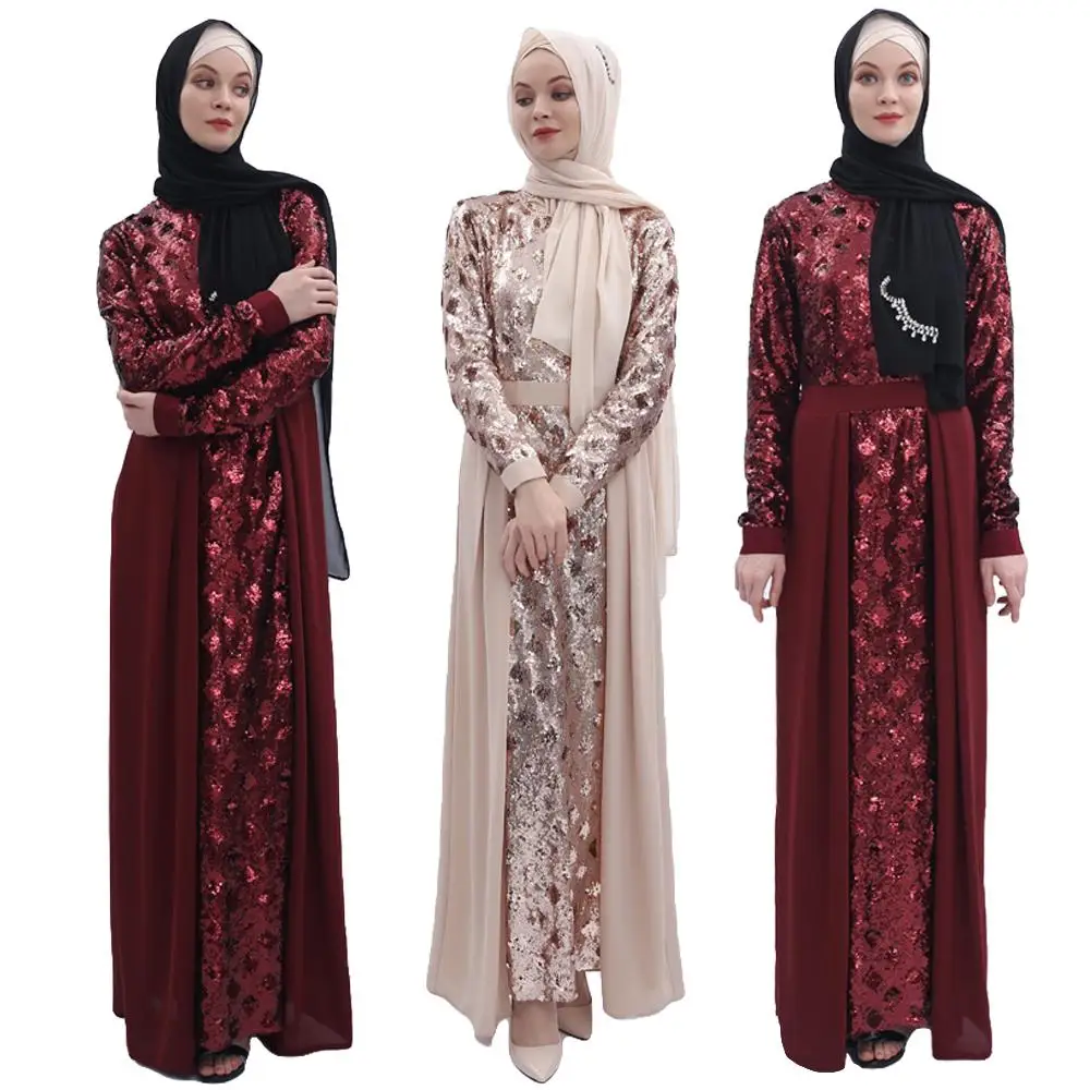 

Роскошные блёстки Abaya Дубай Кафтан для женщин мусульманская длинная Вечеринка хиджаб платье Турецкий халат джилбаб арабский халат мусульм...