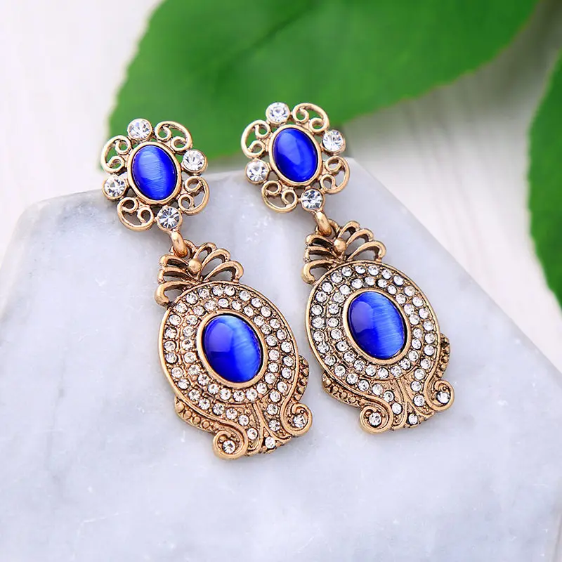 LUBOV Fashion Crystal Opal Stone Earrings Rhinestone Inlaid Geometric Gold Color Metal Women Wedding Jewelry 2019 New | Украшения и