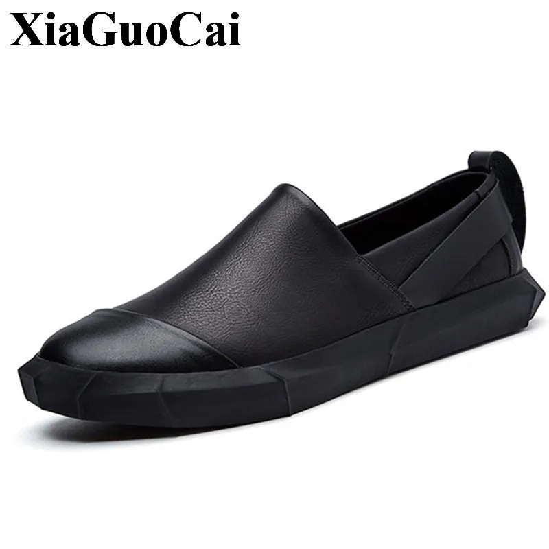Men Casual Shoes Loafers Round Toe Slip-on Flat Skate Fashion Black&ampwhite Student Male Footwear Leather Zapatos De Hombre | Обувь