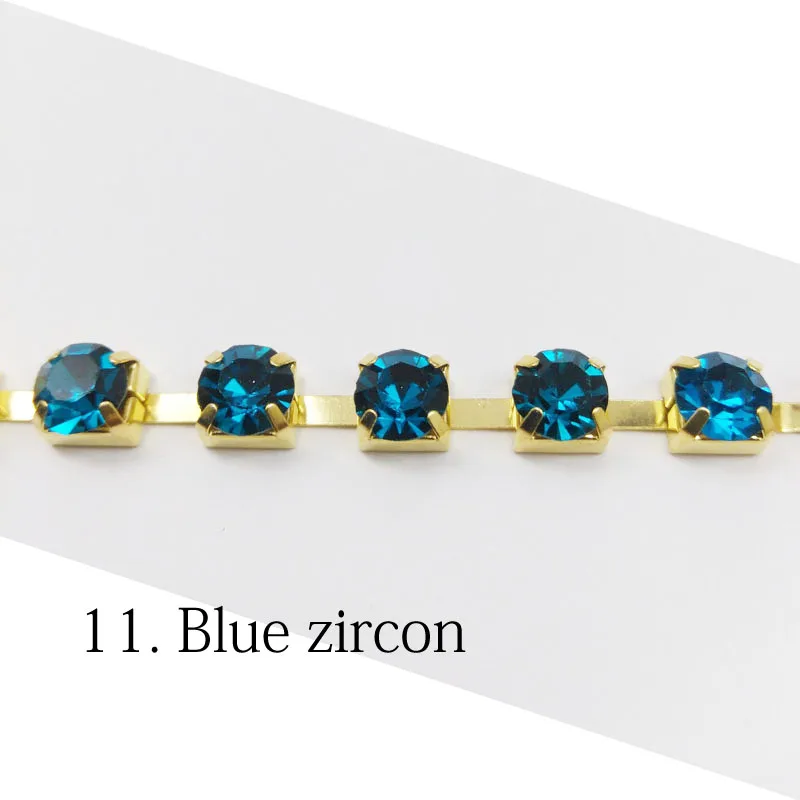 Blue zircon Горячая Распродажа Стразы чашки цепи 1 ярд/3 Ярд/5 Ярд SS28 хрустальные золотые цепочки 32 цвета для одежды сумки - Цвет: Blue zircon
