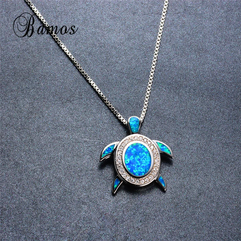 Ожерелье с подвеской в виде черепахи из голубого огненного опала|turtle pendant