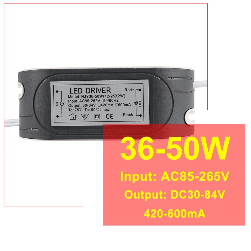 36-50w Светодиодный драйвер 3x1W 3-5W 4-7W 8-12W 10W 12-18W 18-25W 25-36W 36-50W Источник питания постоянного тока трансформатор DC6-175V 12V - Цвет: 36-50w