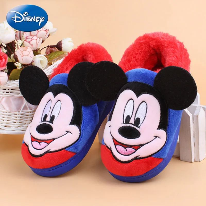 Disney мультфильм детская хлопковая обувь новые нескользящие для мальчиков и девочек теплые домашние тапочки Микки осень Зимние хлопковые тапочки