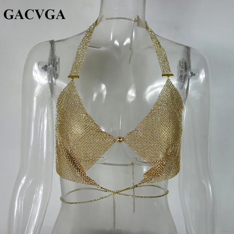 GACVGA, летний укороченный топ, сексуальные Лифчики, женская футболка с v-образным вырезом и кристаллами, топы с бретельками, открытая спина, бюстье, металлический топ на бретелях, bts