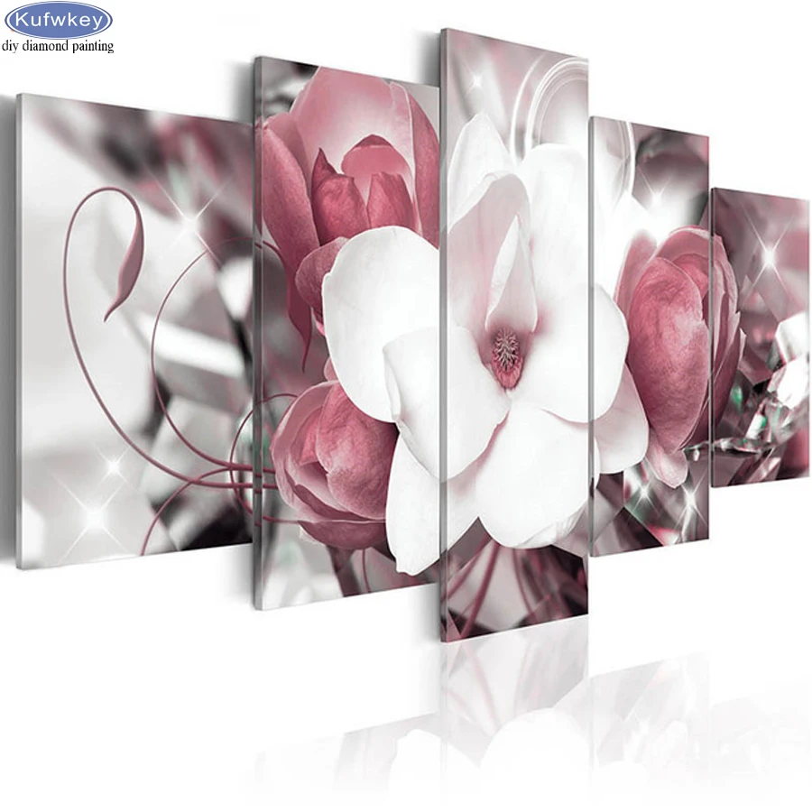 

Полноразмерная Алмазная 5D картина «сделай сам», вышивка крестиком, 5 шт., мозаика из Розовых орхидей с цветами, ручная работа, подарок