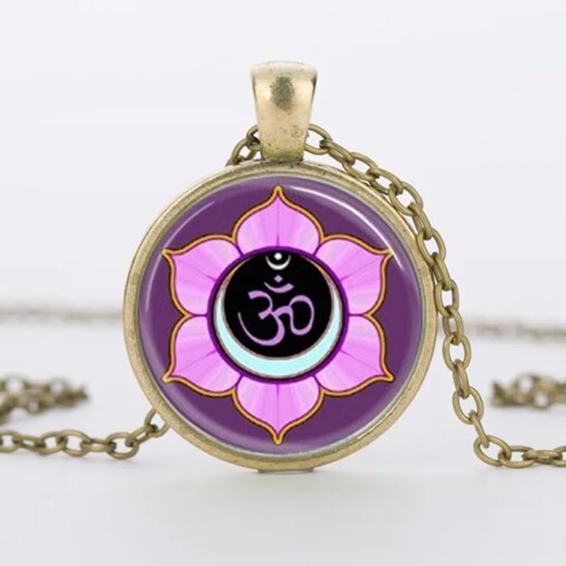 Винтажный стеклянный кабошон ювелирных изделий хна подвеска и ожерелье для йоги