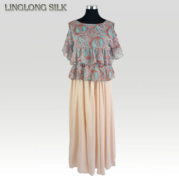 Длинная шелковая юбка шифоновая из 100% шелка тутового шелкопряда летняя модная