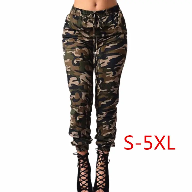 Женские камуфляжные брюки большие размеры до щиколотки со средней талией|Брюки| |