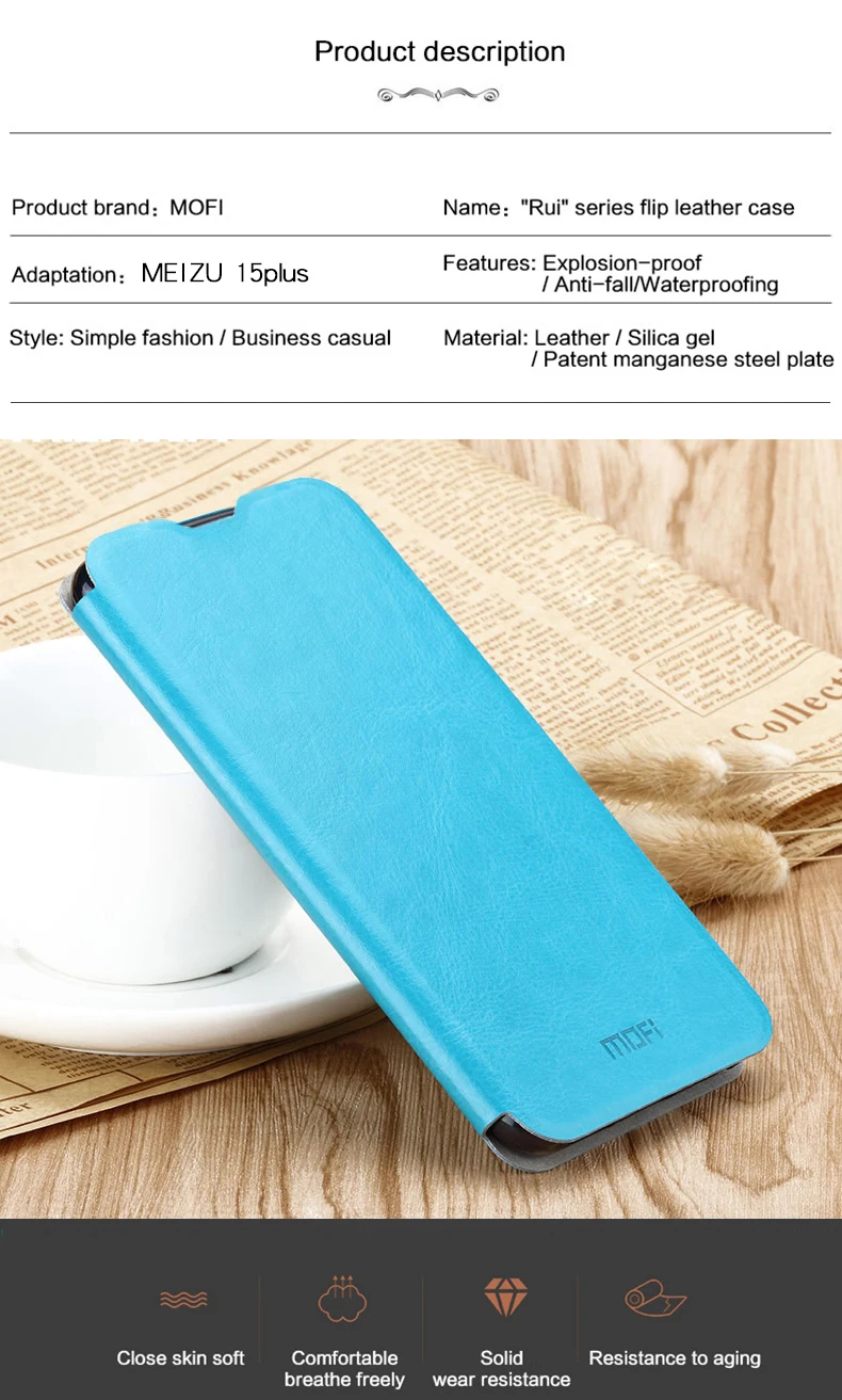 MOFI для Meizu 15 Plus, чехол-книжка из искусственной кожи, роскошная задняя крышка для Meizu 15+ M891H, чехол для телефона, ультратонкий защитный экран