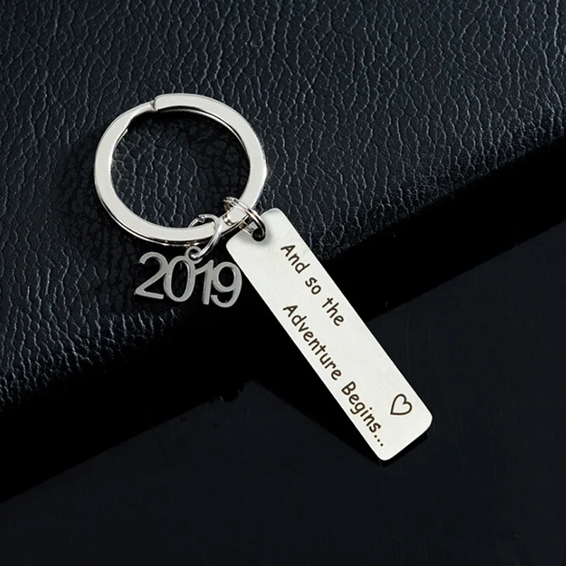 2019 Graduation Keychain Stainless Steel Key Ring &quotAnd So the Adventure Begins&quot Pendant DIY chain Gift | Украшения и