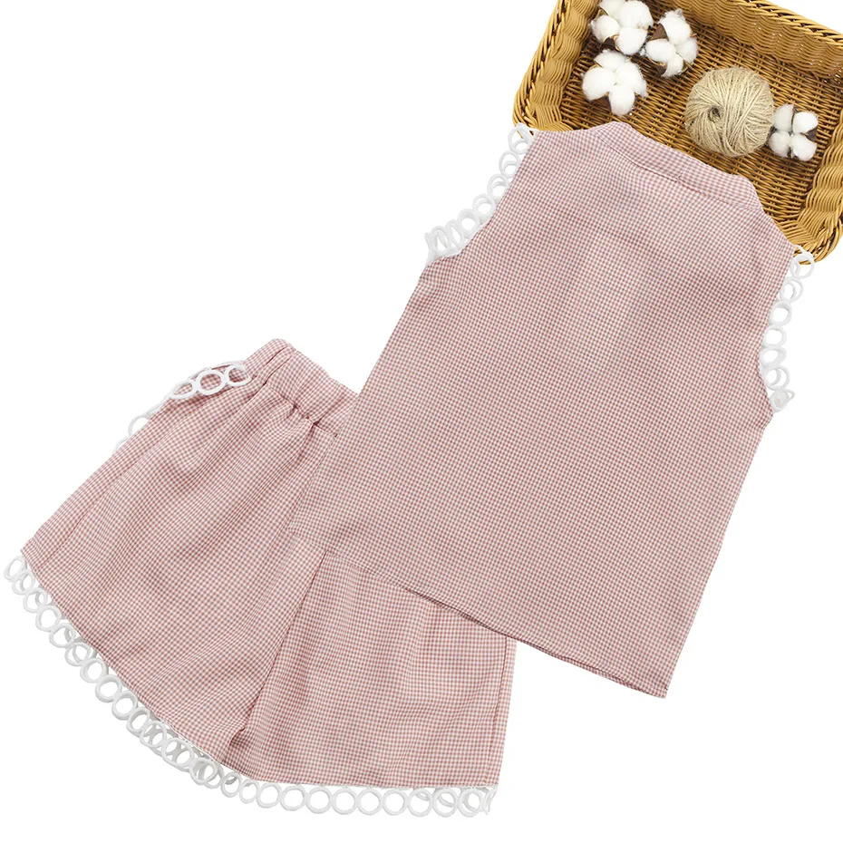 Летняя одежда для девочек кружевной жилет с рукавами + шорты комплект одежды