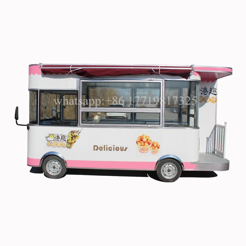 

Pink Color Electric Food Kiosk Cart Mobile Street Food Cart Trailer For Sale
