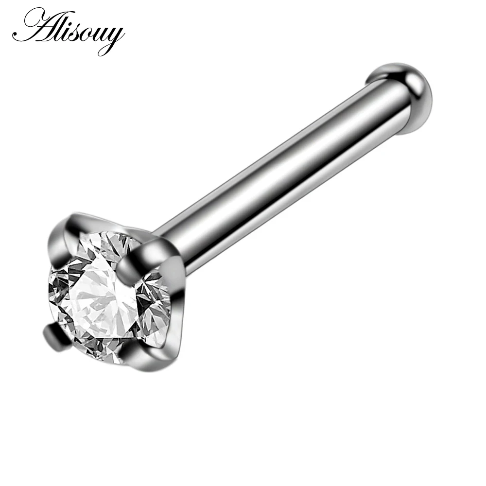 Silver Clear CZ Alisouy 1 шт. Нержавеющая сталь с украшением в виде кристаллов жемчужный нос серьги-гвоздики пирсинг носа костный винт Назир для пирсинга ноздрей, пирсинг для ушей, тела ювелирные изделия - Окраска металла: Silver Clear CZ