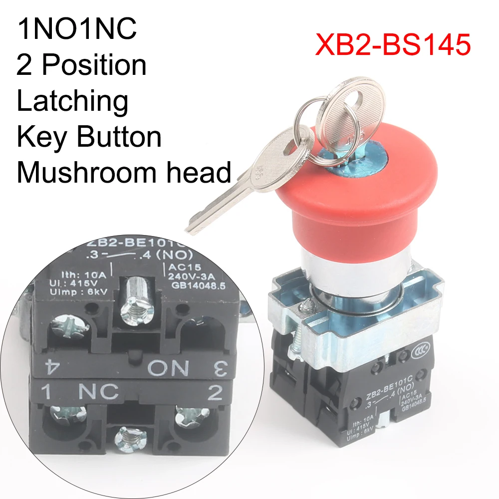 XB2-BS142 BS145 BS442 BS542 1NC/1NO1NC ключ аварийной остановки поворотный кнопочный переключатель 2 положения блокировка/Мгновенный замок/сброс